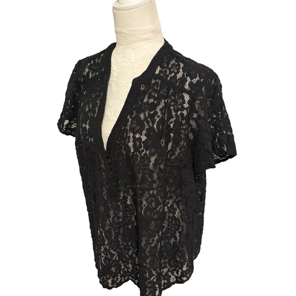 torrid Tops - TORRID Black Lace Top~ Sz L~ Short Slv Placket V Neck Goth Vamp Dark Fairy